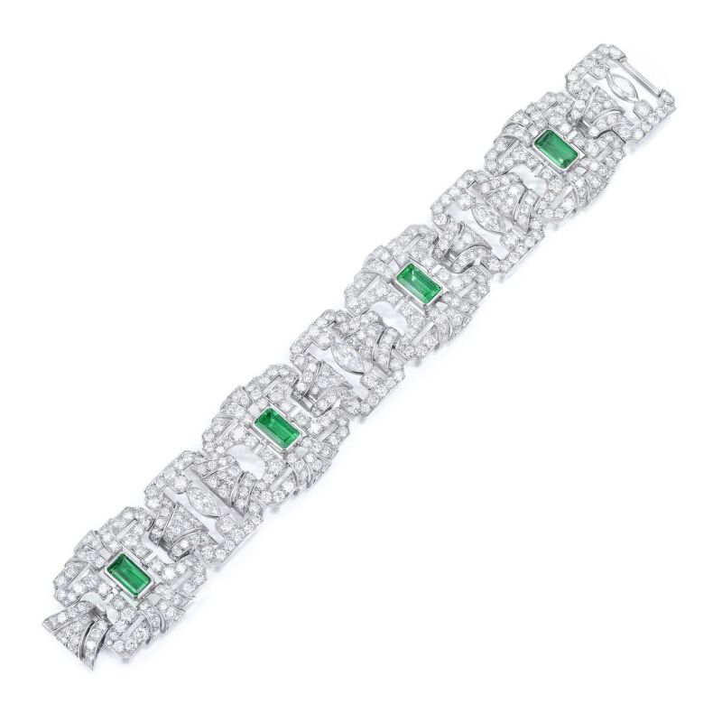 Platinum, Emerald and Diamond Bracelet | Bracelet | Sotheby's