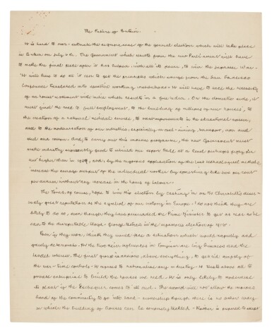 View full screen - View 1 of Lot 82. Harold Laski | Manuscript entitled 'The Future of Britain', 1945, with related material.