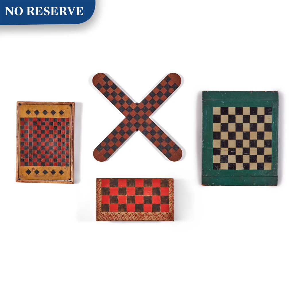 View full screen - View 1 of Lot 309. Group of Four American Polychrome Paint-Decorated Wooden Gameboards, 19th/20th century.