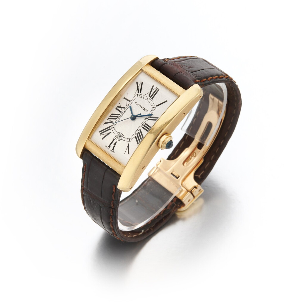 View full screen - View 1 of Lot 139. Tank Americaine, Ref. 2329 Yellow gold wristwatch with date Circa 2005 (Tank Americaine, Ref. 2329 orologio da polso in oro giallo, Circa 2005).