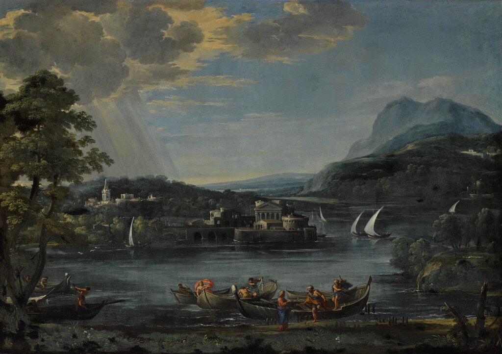 View full screen - View 1 of Lot 239. WORKSHOP OF PIETRO BERRETTINI, CALLED PIETRO DA CORTONA | LANDSCAPE WITH THE CALLING OF SAINT PETER AND SAINT JOHN.