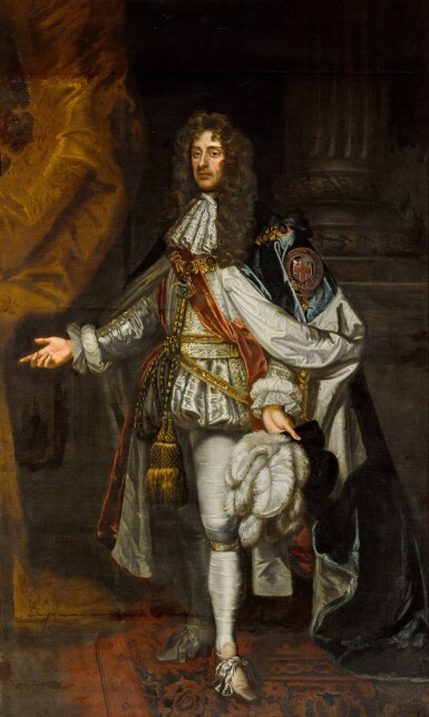 View full screen - View 1 of Lot 336. Portrait of James II (1633–1701), when Duke of York, full-length, wearing the Collar and Great George of the Order of the Garter.