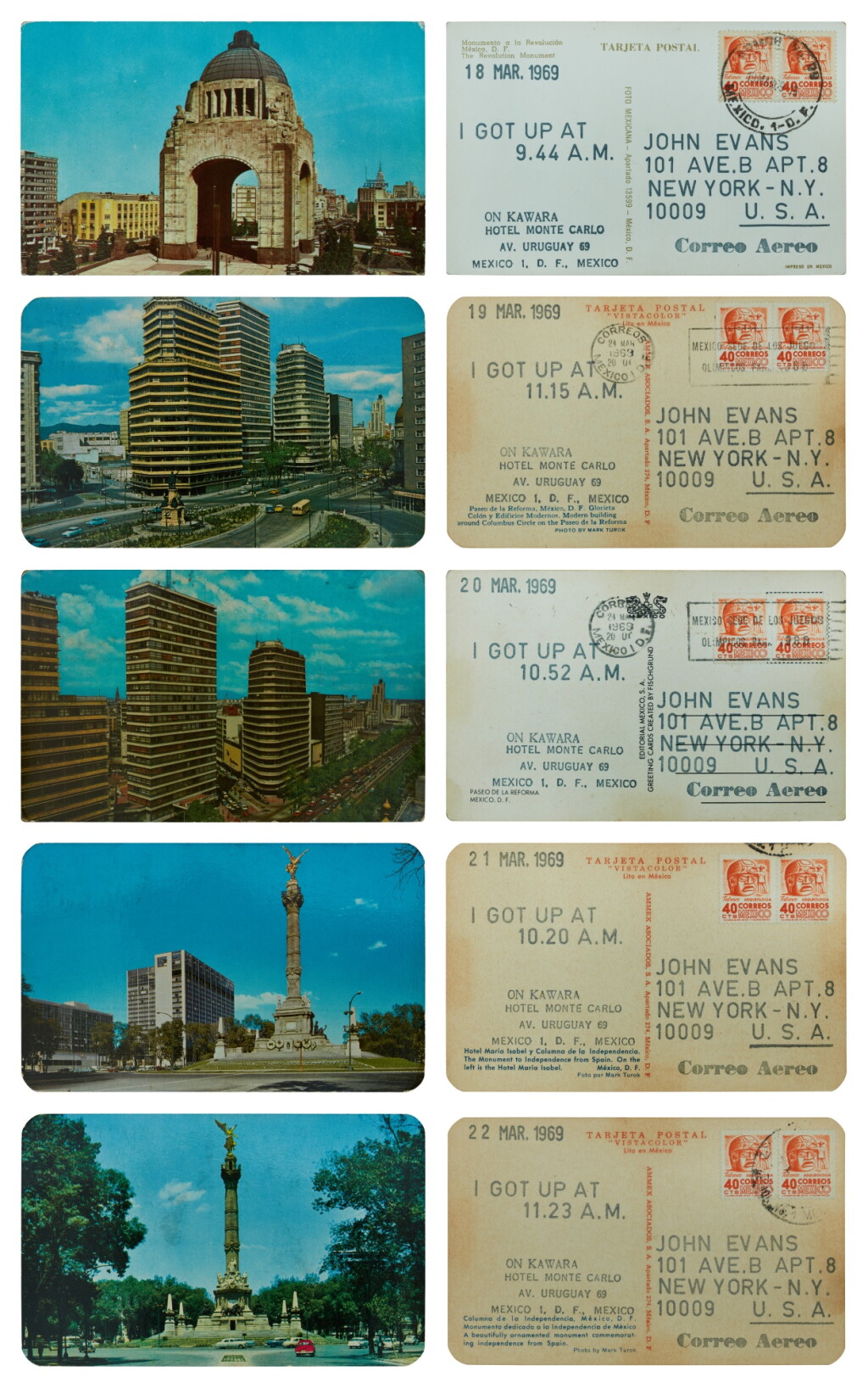 View full screen - View 1 of Lot 1. Five Postcards to John Evans, 1969, from I Got Up, 1968-1979.