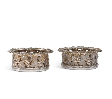 View full screen - View 1 of Lot 121. A pair of Victorian silver wine coasters, Henry Wilkinson & Co., Sheffield, 1844.