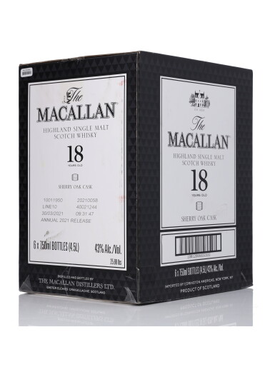 View full screen - View 1 of Lot 56. The Macallan 18 Year Old Sherry Oak 43.0 abv NV (6 Bottles 75cl).