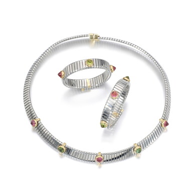View full screen - View 1 of Lot 1140. Peridot and tourmaline parure, 'Tubogas'.