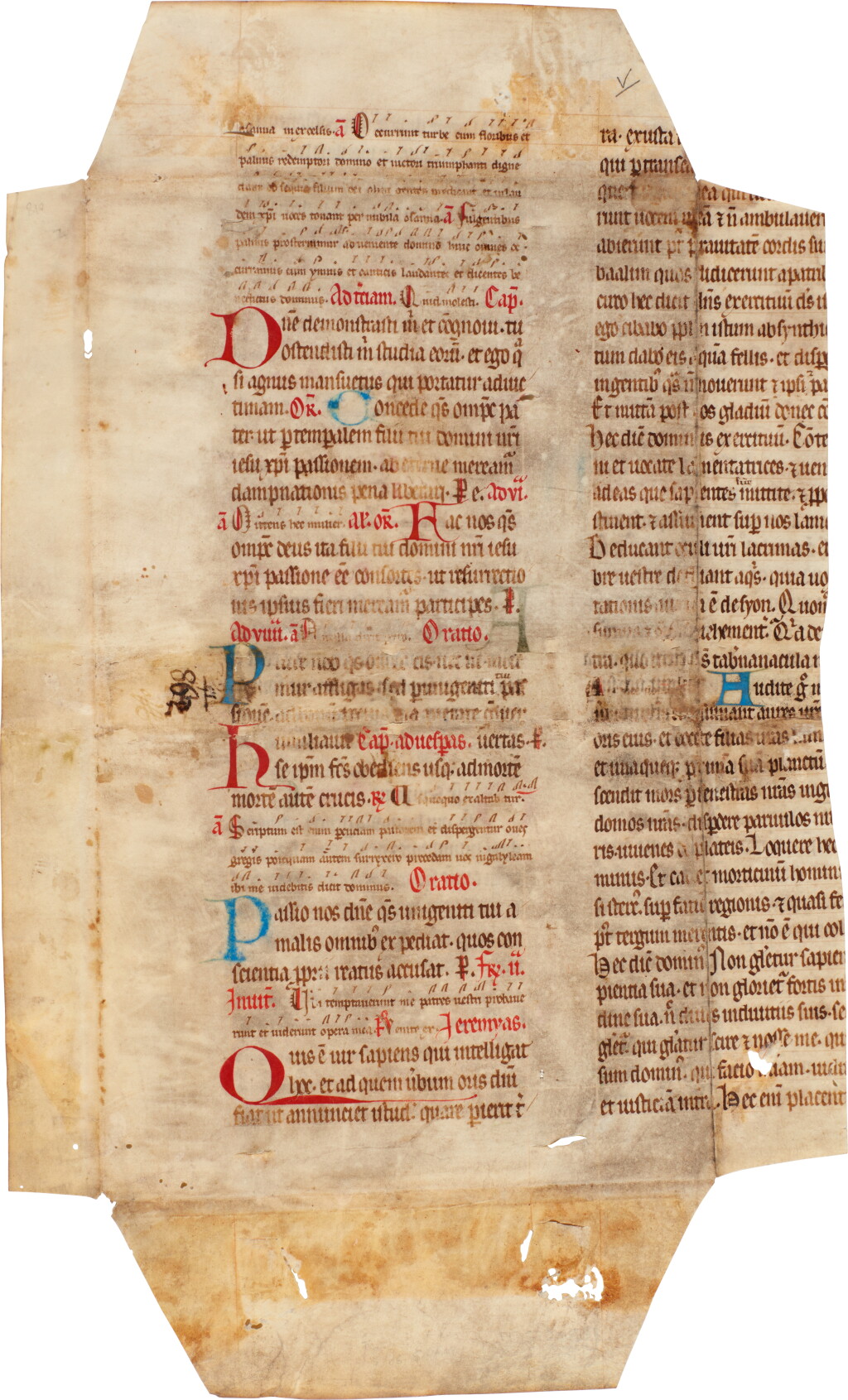 View full screen - View 1 of Lot 16. A collection of three leaves containing neumatic notation in the influential St Gall style, on vellum, in Latin .