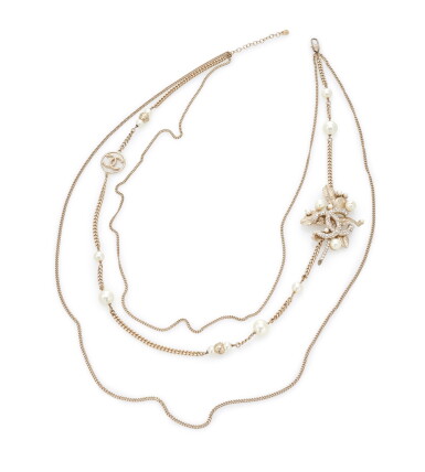 View full screen - View 1 of Lot 56. CHANEL | FAUX PEARL AND RHINESTONE BELT .