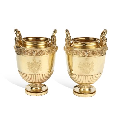 View full screen - View of A Pair of George III Silver-Gilt Wine Coolers, Benjamin Smith for Rundell, Bridge & Rundell, London, 1807.