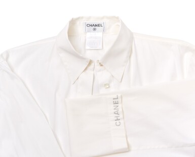 chanel white dress shirt Chanel 1990s White Button Down Long Sleeve Shirt
