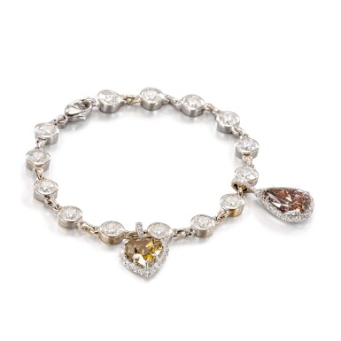 View full screen - View 1 of Lot 845. Fancy Deep Brownish Greenish Yellow and Fancy Dark Brown Diamond and Diamond Bracelet.