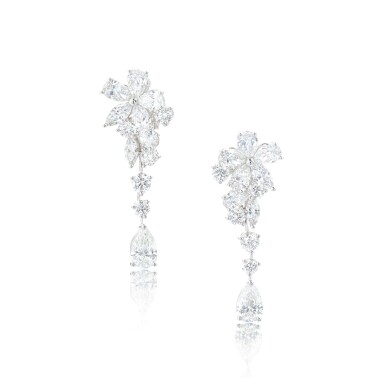 View full screen - View 1 of Lot 722. Pair of diamond pendent earrings, ‘Carissa’.