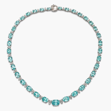 View full screen - View 1 of Lot 1765. Paraíba-Type Tourmaline and Diamond Necklace |「莫桑比克」 帕拉伊巴碧璽 配 鑽石 項鏈 ( 帕拉伊巴碧璽共重約41.93克拉).