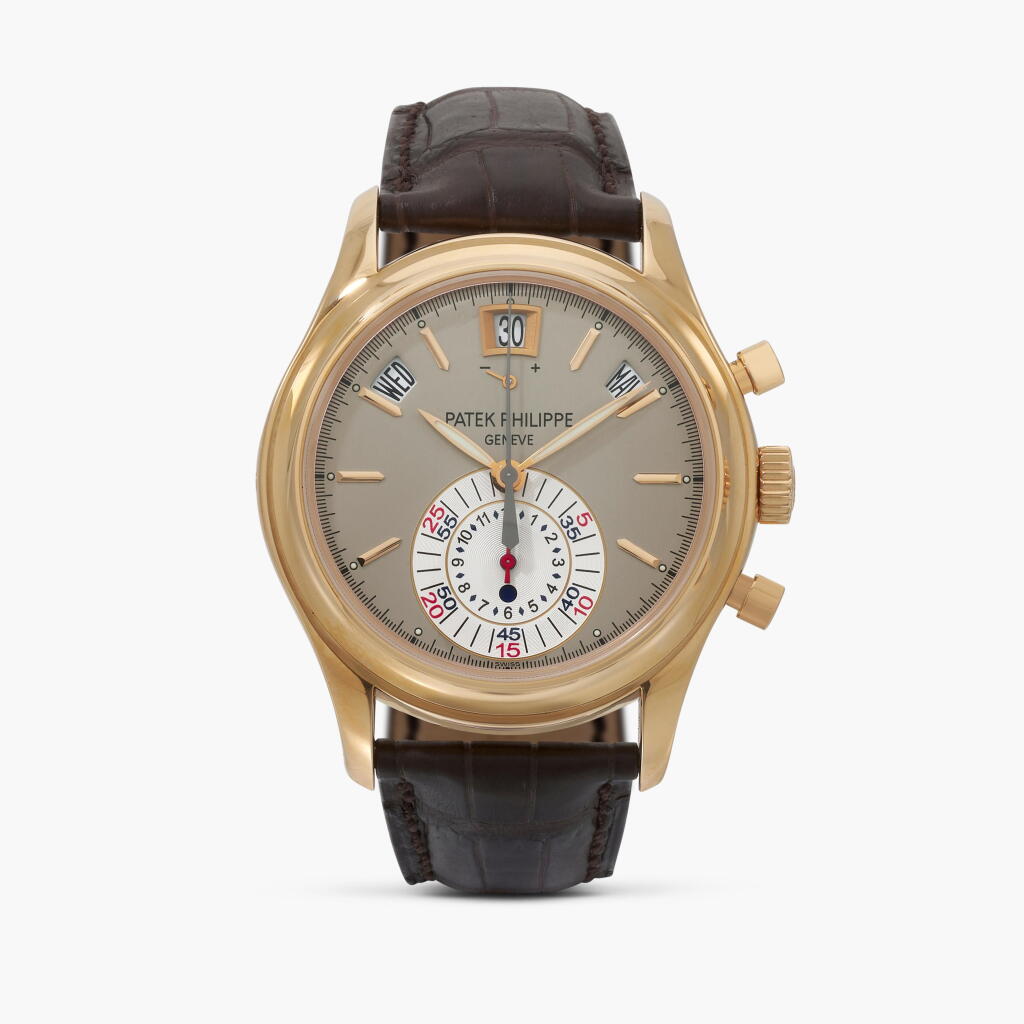 View full screen - View 1 of Lot 166. Reference 5960R - 001 | A pink gold automatic annual calendar chronograph wristwatch | Circa 2009.