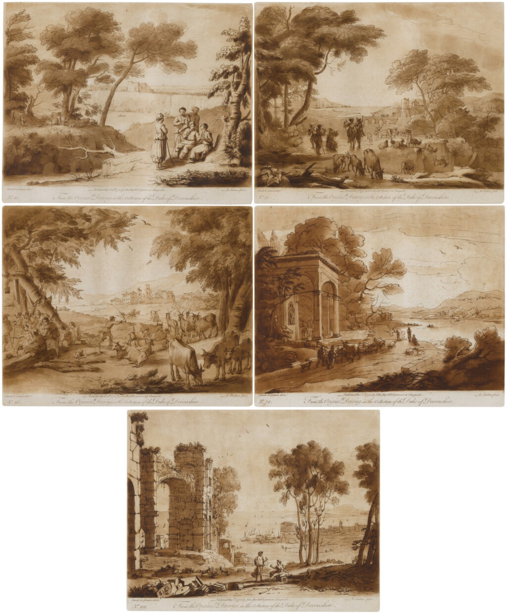 View full screen - View 1 of Lot 107. Liber Veritatis. Or, A Collection of Two Hundred Prints, After the Original Designs of Claude le Lorrain, in the Collection of His Grace the Duke of Devonshire: Nine Plates.