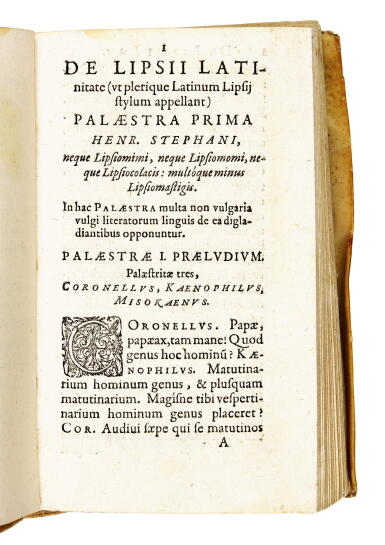 View full screen - View 1 of Lot 167. Estienne, De Lipsii latinitate, Frankfurt, 1595, contemporary limp vellum.