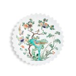 A famille-verte 'pheasant and rockwork' foliate-rimmed dish, Qing dynasty, Kangxi period