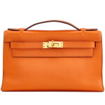 Orange H Swift Kelly Pochette Gold Hardware, 2010