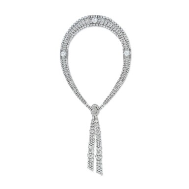View full screen - View 1 of Lot 98. A Highly Important and Rare Diamond 'Tie' Necklace, France.