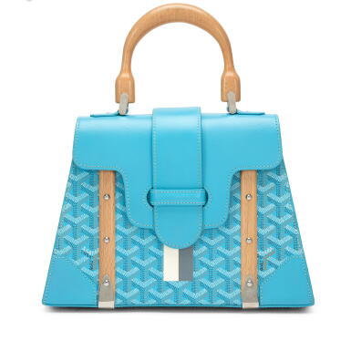 View full screen - View 1 of Lot 83. Limited Edition Blue Turquoise Goyardine Canvas and Chevroches Calfskin Saïgon Structuré PM Silver Hardware .