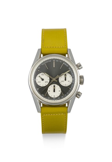 View full screen - View 1 of Lot 8043. HEUER | CARRERA, REFERENCE 2447, A STAINLESS STEEL CHRONOGRAPH SCHOOL WATCH, CIRCA 1970 .