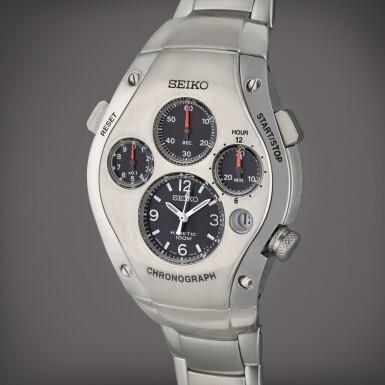 View full screen - View 1 of Lot 471. Reference SLQ007 Sportura | A stainless steel automatic chronograph wristwatch with date, bracelet, and 1/10th of a second, Circa 2000.