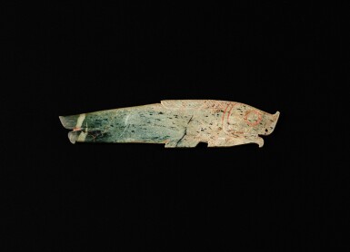 View full screen - View 1 of Lot 4. An archaic jade 'fish' pendant, late Shang dynasty, 11th - 10th century BC | 商末 公元前十一至十世紀 玉雕魚形珮.