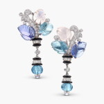 Pair of Tanzanite, Moonstone, Aquamarine, Onyx and Diamond 'Tutti Frutti' Earrings