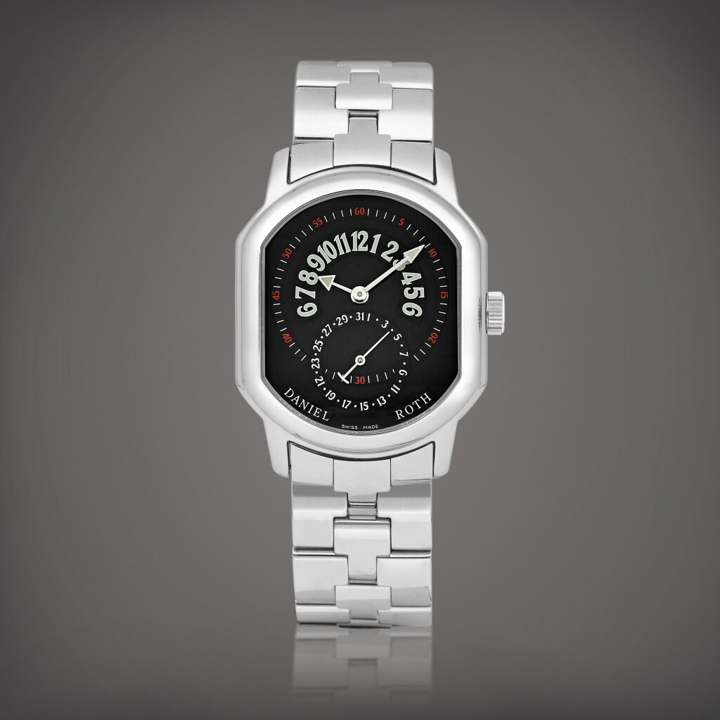 View full screen - View 1 of Lot 2150. Reference 807.L.10 | A stainless steel wristwatch with retrograde hours, date and bracelet, Circa 2010 | Daniel Roth | 型號807.L.10 | 精鋼鏈帶腕錶,備逆跳小時及日期顯示,約2010年製.
