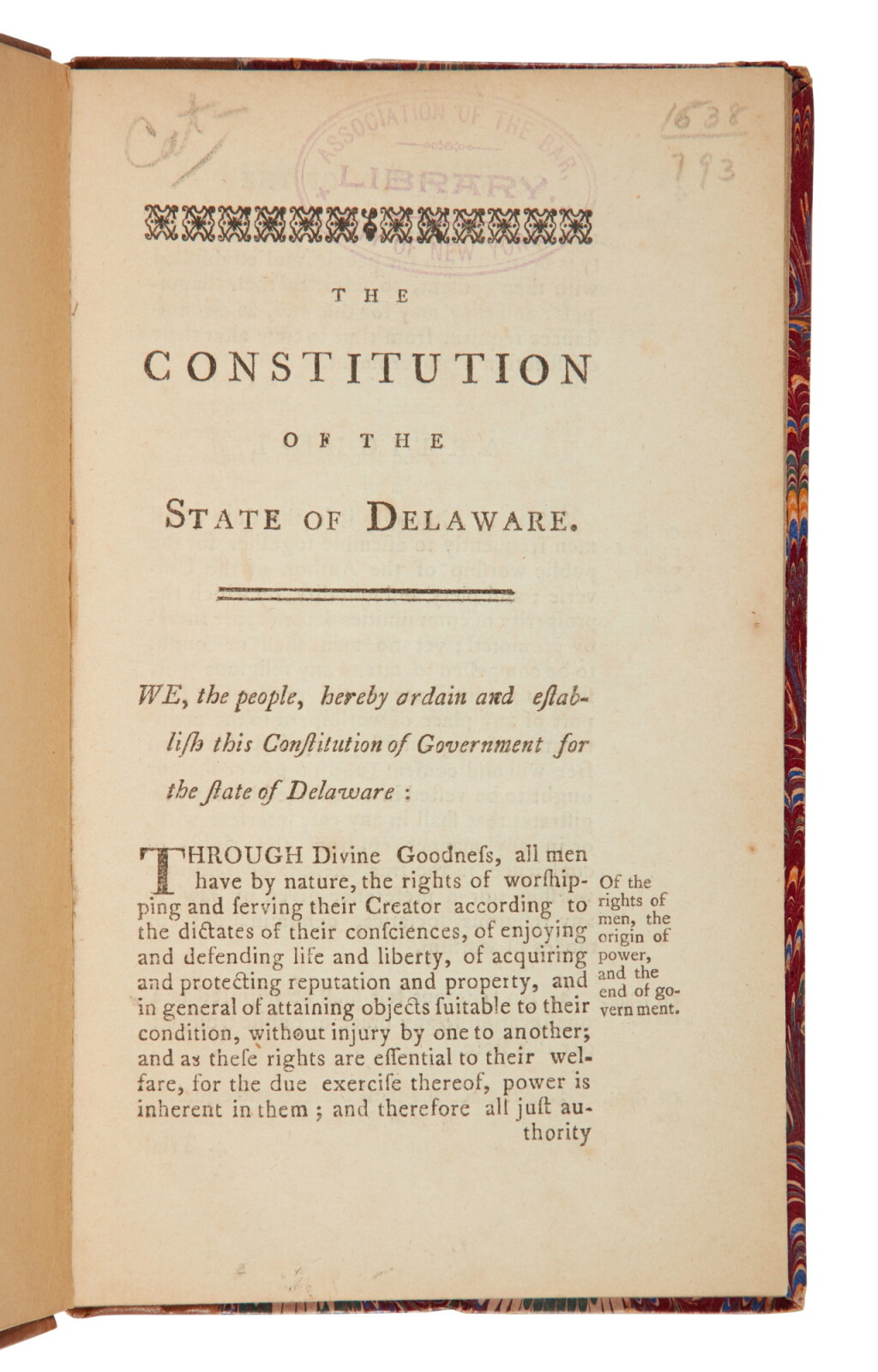 View full screen - View 1 of Lot 106. Delaware | Contains the Delaware Constitution of 1792, the second governing document for the Delaware state government.