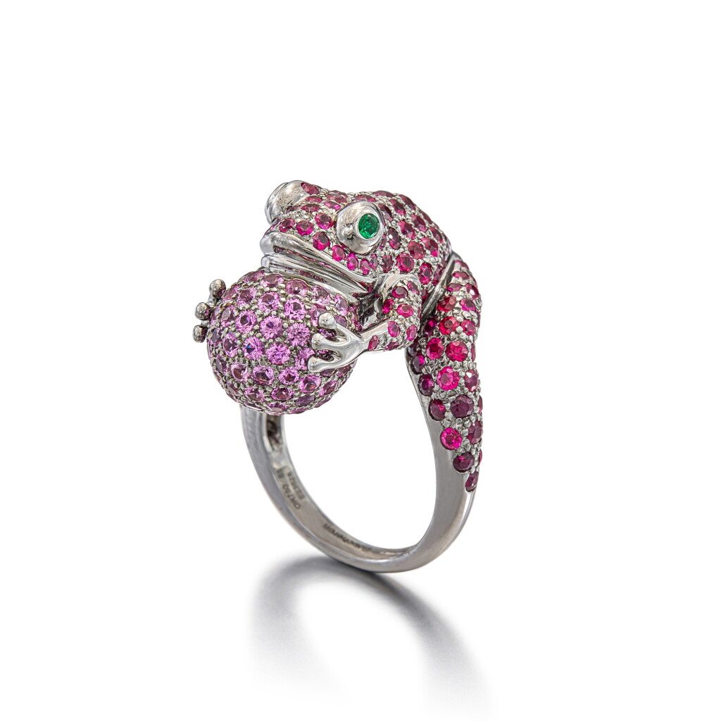 View full screen - View 1 of Lot 336. ‘Grenouille’ Ruby, Pink Sapphire and Emerald Ring | 寳詩龍 | ‘Grenouille’ 紅寶石,粉紅色剛玉 配 祖母綠 戒指.