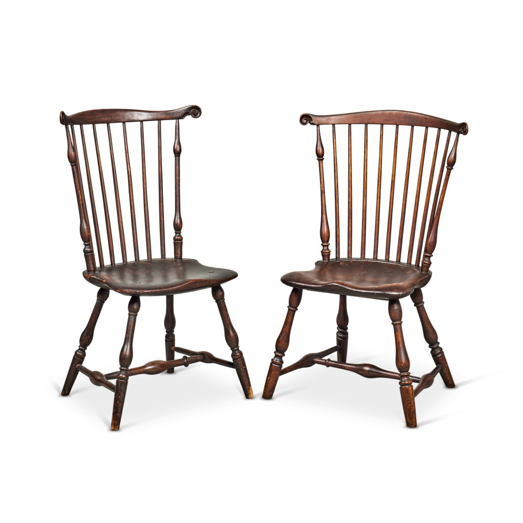 View full screen - View 1 of Lot 101. Two Similar Scroll-Carved Fan-Back Windsor Side Chairs, Philadelphia, Pennsylvania, Circa 1785.