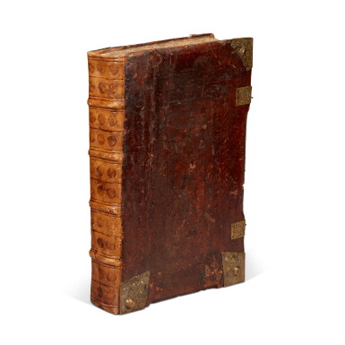 View full screen - View 1 of Lot 158. Schedel, Das Buch der Croniken, Nuremberg, 1493, contemporary Nuremberg binding with bosses and clasps.