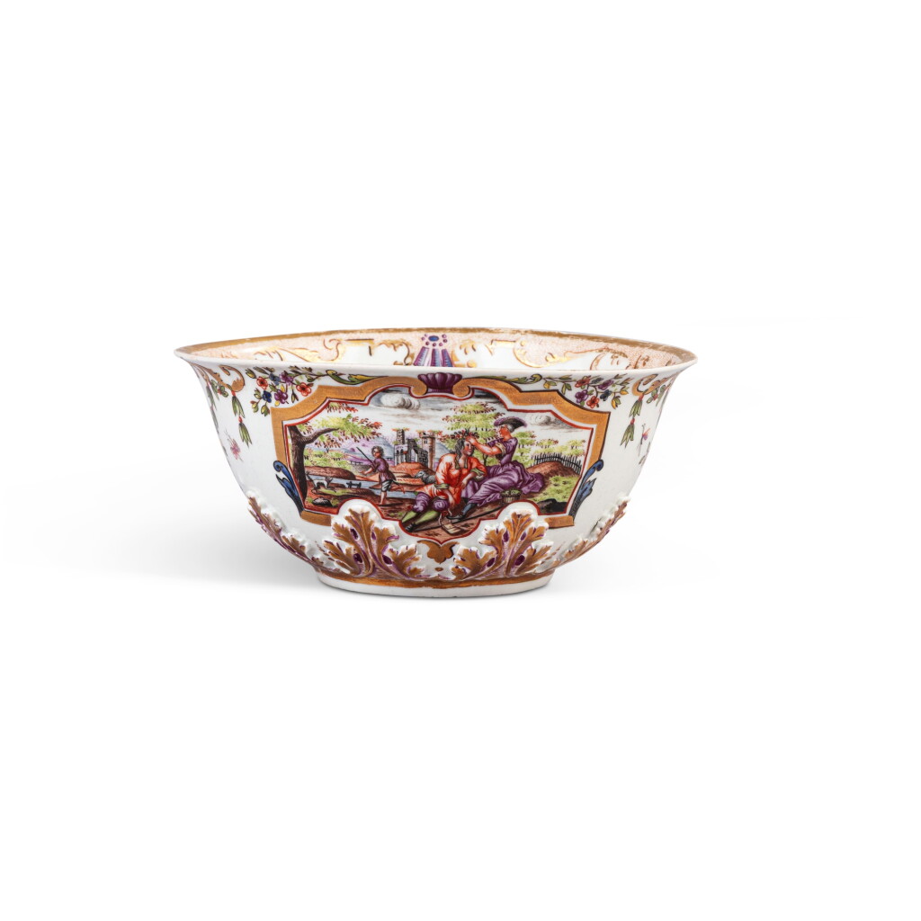 View full screen - View 1 of Lot 611. A Meissen porcelain Hausmaler waste bowl, the porcelain circa 1715-20, the decoration circa 1735-51.