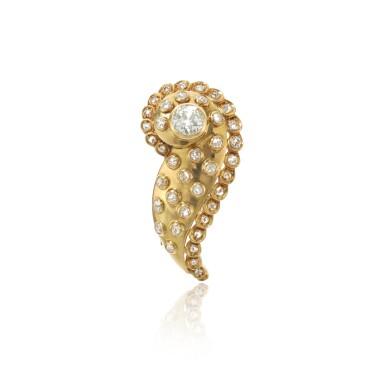 View full screen - View 1 of Lot 744. Gold and diamond brooch, 'S', circa 1950.