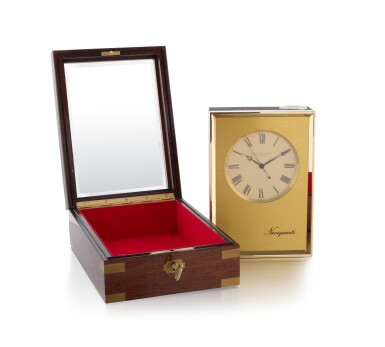 View full screen - View 1 of Lot 180. PATEK PHILIPPE | NAVIQUARTZ BRASS TABLE CLOCK CIRCA 1980.