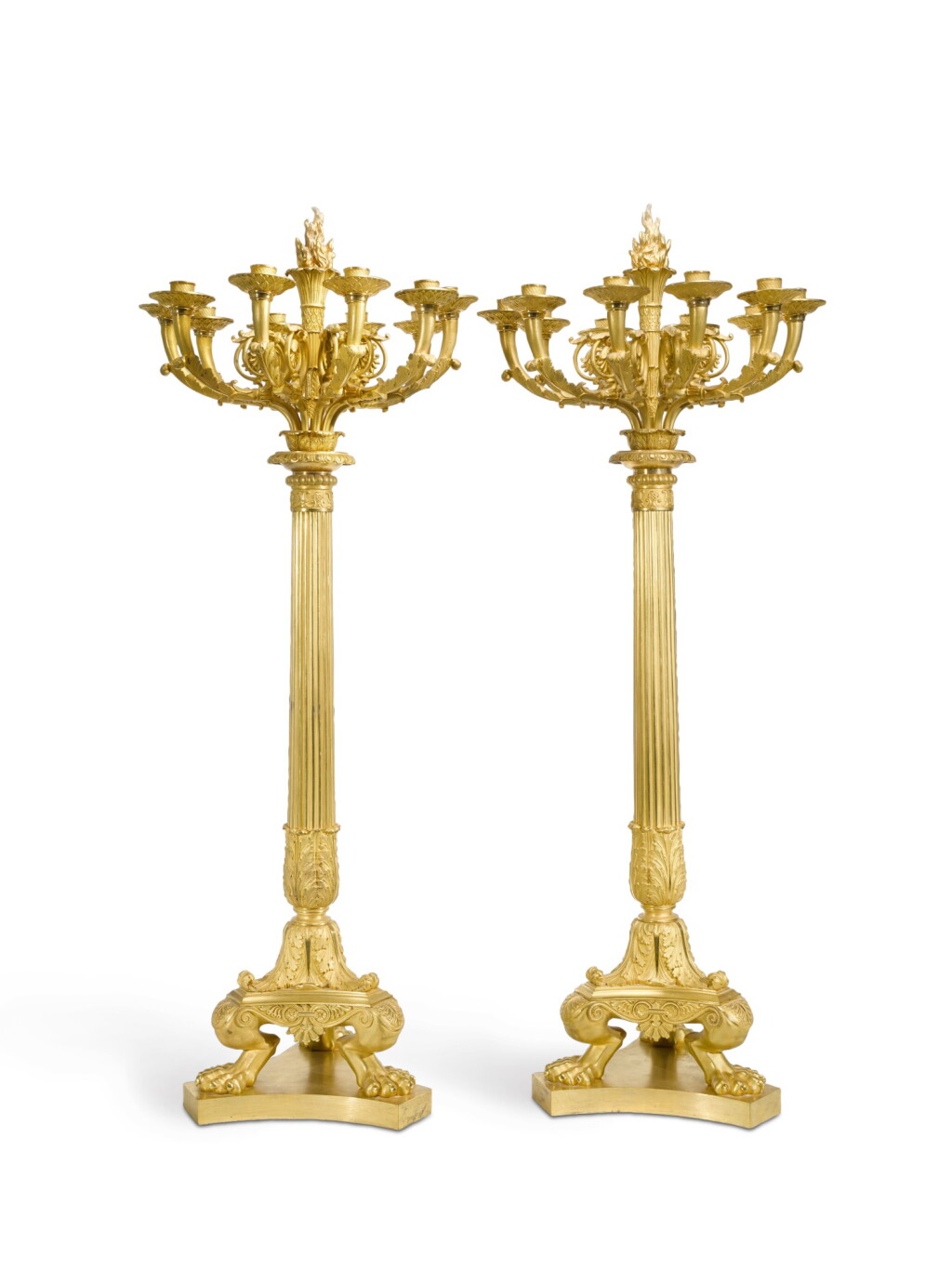 View full screen - View 1 of Lot 74. A Pair of Restauration Gilt Bronze Ten-Light Candelabra, Circa 1830.