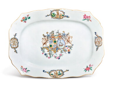 View full screen - View 1 of Lot 462. A Chinese Export Armorial Platter for the Dutch Market, Qing Dynasty, Qianlong Period, 1767-69 | 清乾隆 1767至1769年 粉彩紋章圖菱口長方盤.