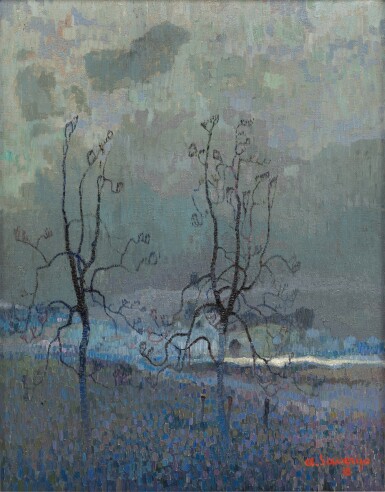 View full screen - View 1 of Lot 270. Pear trees at dusk.