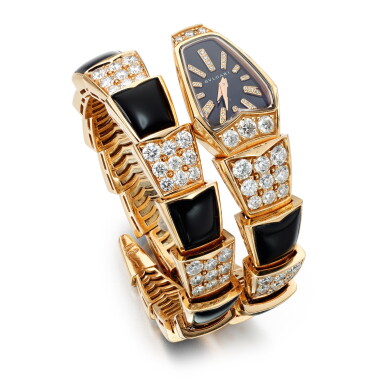 View full screen - View 1 of Lot 215. Diamond and onyx wristwatch, 'Serpenti Spiga'.
