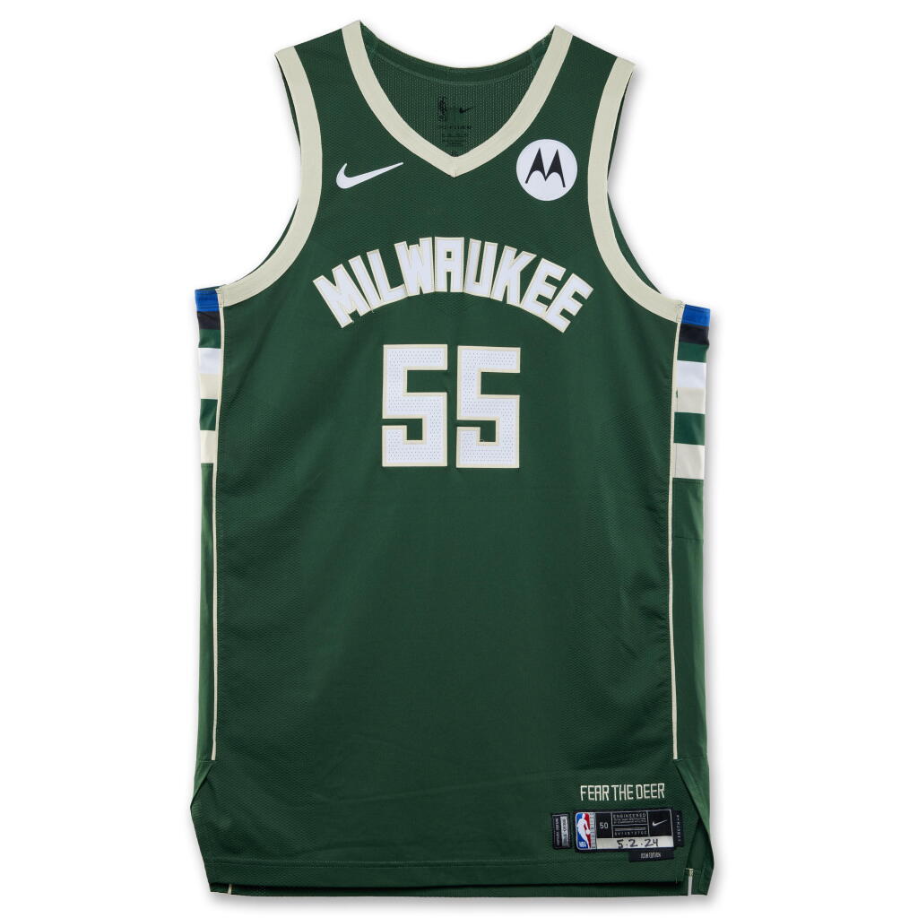 View full screen - View 1 of Lot 155. Ryan Rollins Milwaukee Bucks 2023-2024 NBA Eastern Conference Round 1 Game Issued Icon Edition Jersey | Game 6.