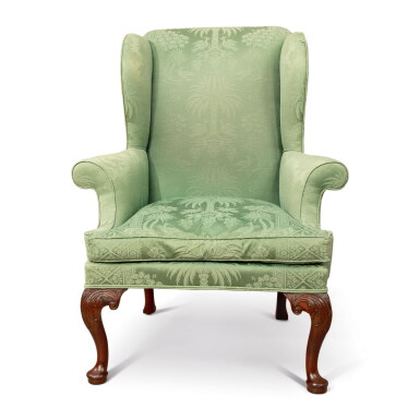 View full screen - View 1 of Lot 502. A GEORGE II WING ARMCHAIR, PROBABLY 18TH CENTURY.