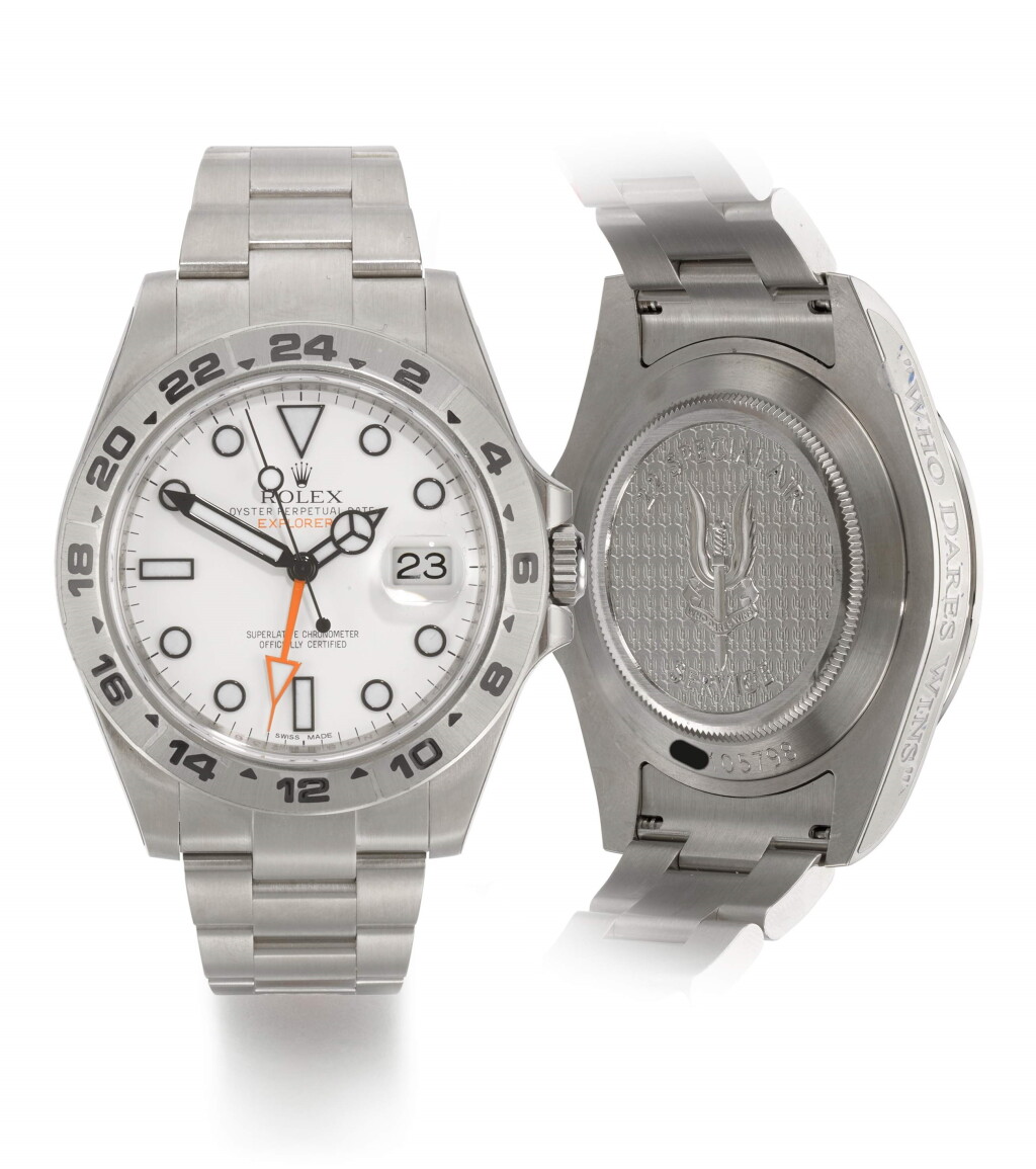 View full screen - View 1 of Lot 10. ROLEX | EXPLORER II, 22 SPECIAL AIR SERVICE, REFERENCE 216570, MILITARY STAINLESS STEEL DUAL-TIME WRISTWATCH WITH DATE AND BRACELET, CIRCA 2012.