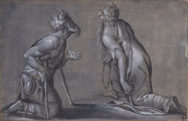 View full screen - View 1 of Lot 720. Two kneeling pilgrims, facing away.