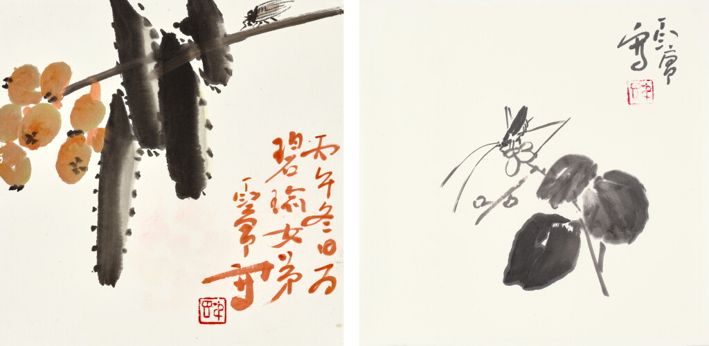 View full screen - View 1 of Lot 633. 丁衍庸 草蟲雙幀 | Ding Yanyong, Insect by Plant.