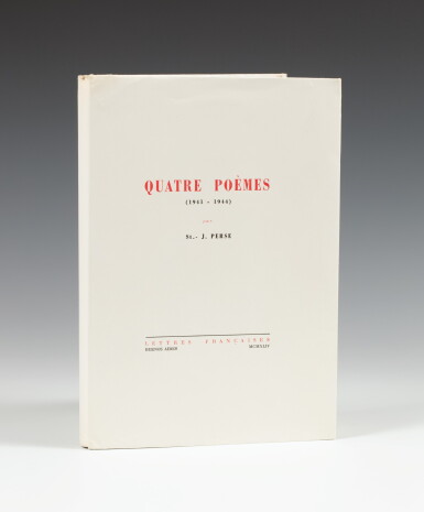 View full screen - View 1 of Lot 270. SAINT-JOHN PERSE. Quatre poèmes. 1944. Edition originale, 1/30 ex. sur Whatman, seul grand papier num..