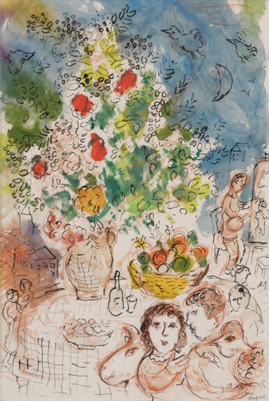 View full screen - View 1 of Lot 272. Autour de la corbeille de fruits et le bouquet.