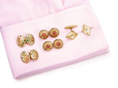 View full screen - View 1 of Lot 1017. THREE PAIRS OF GEM-SET CUFFLINKS, LATE 19TH CENTURY.