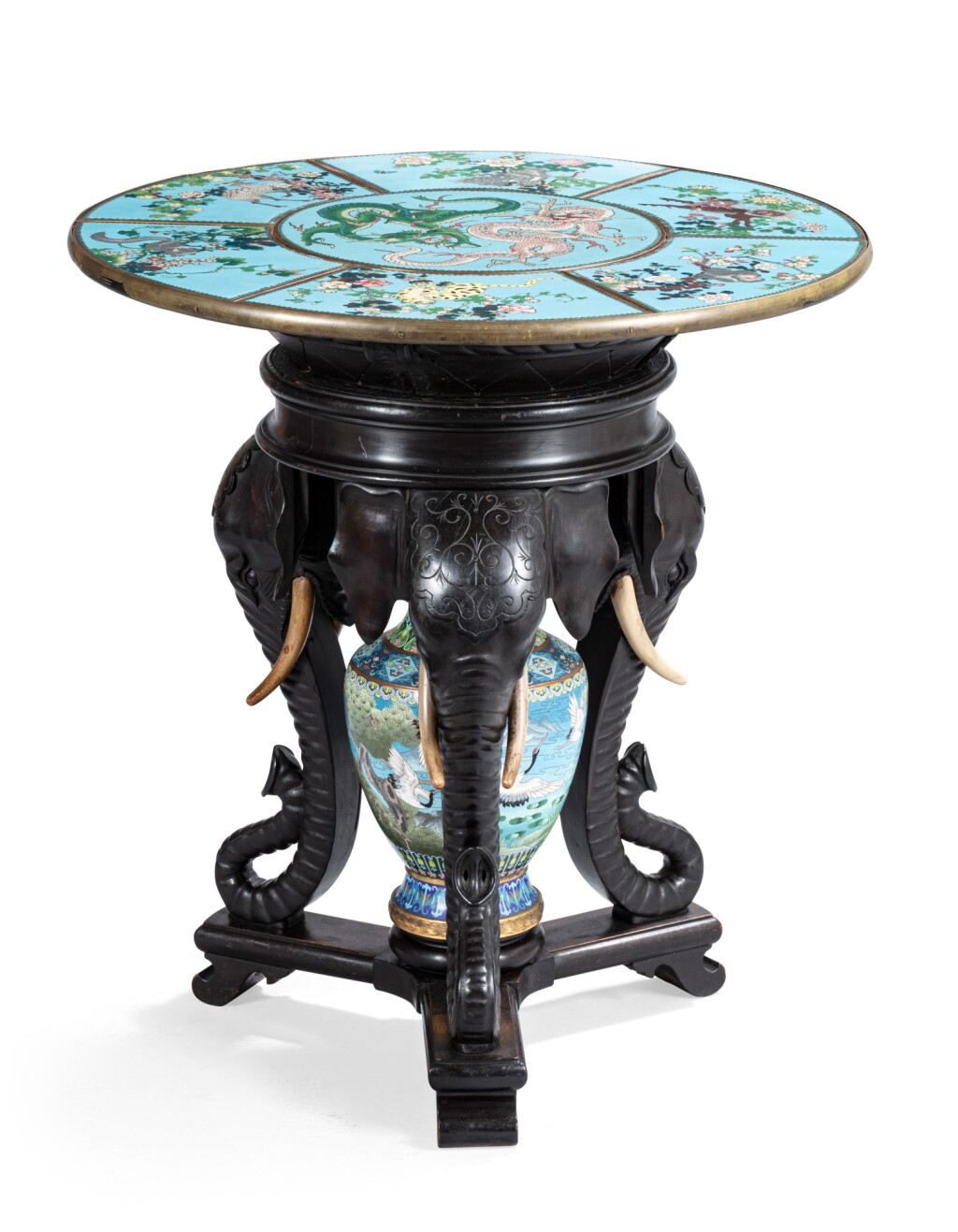 View full screen - View 1 of Lot 176. An ebonised wood and Japanese cloisonnés guéridon by maison Marnyhac Paris, circa 1880 | Guéridon en émaux cloisonnés du Japon et bois noirci de la maison Marnyhac à Paris, vers 1880.