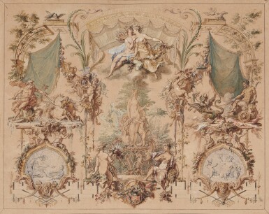 View full screen - View 1 of Lot 33. Tapestry Design: Allegorical and Mythological Symbols of the Heavens, the Earth and the Underworld.